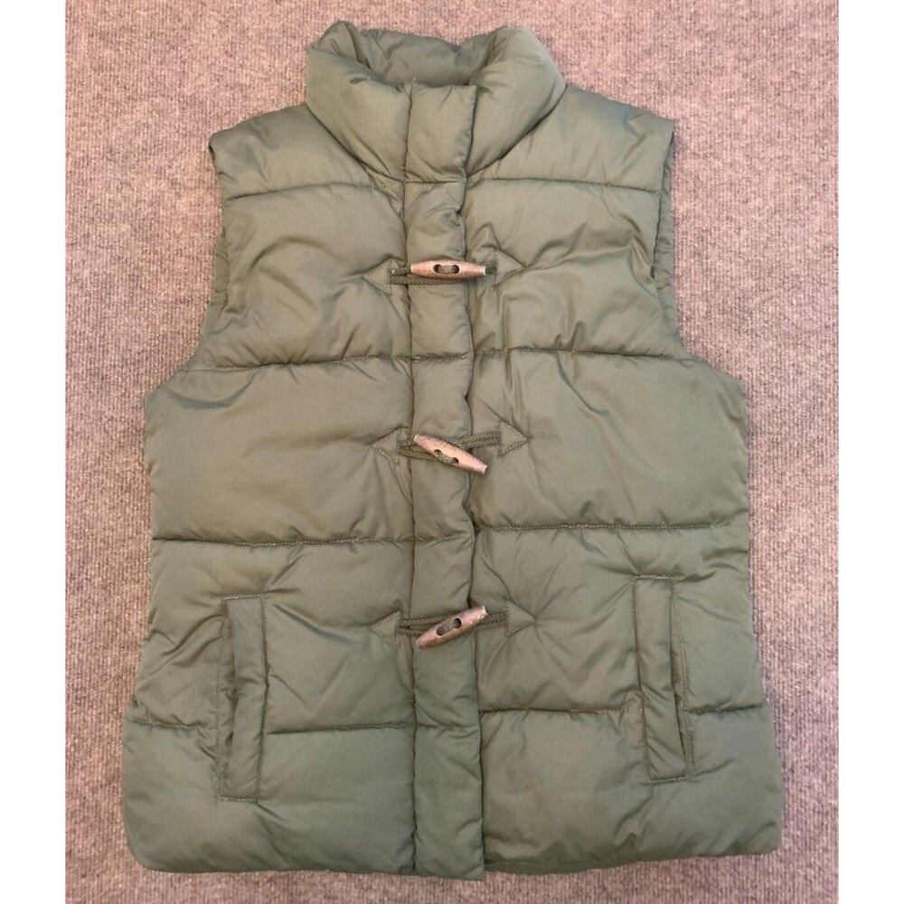 Gap Quilted Toggle Vest Womens M Puffer Fleece Lined Full Zip Green Outerwear